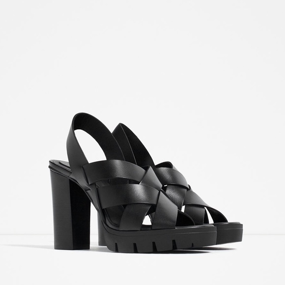 ZARA LEATHER HEELS SANDALS TRACK SOLE NEW & TAGS US 7.5 EUR 38 - Picture 2 of 3
